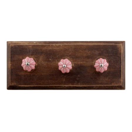 Pink With White Line Small Ceramic Wooden Hook